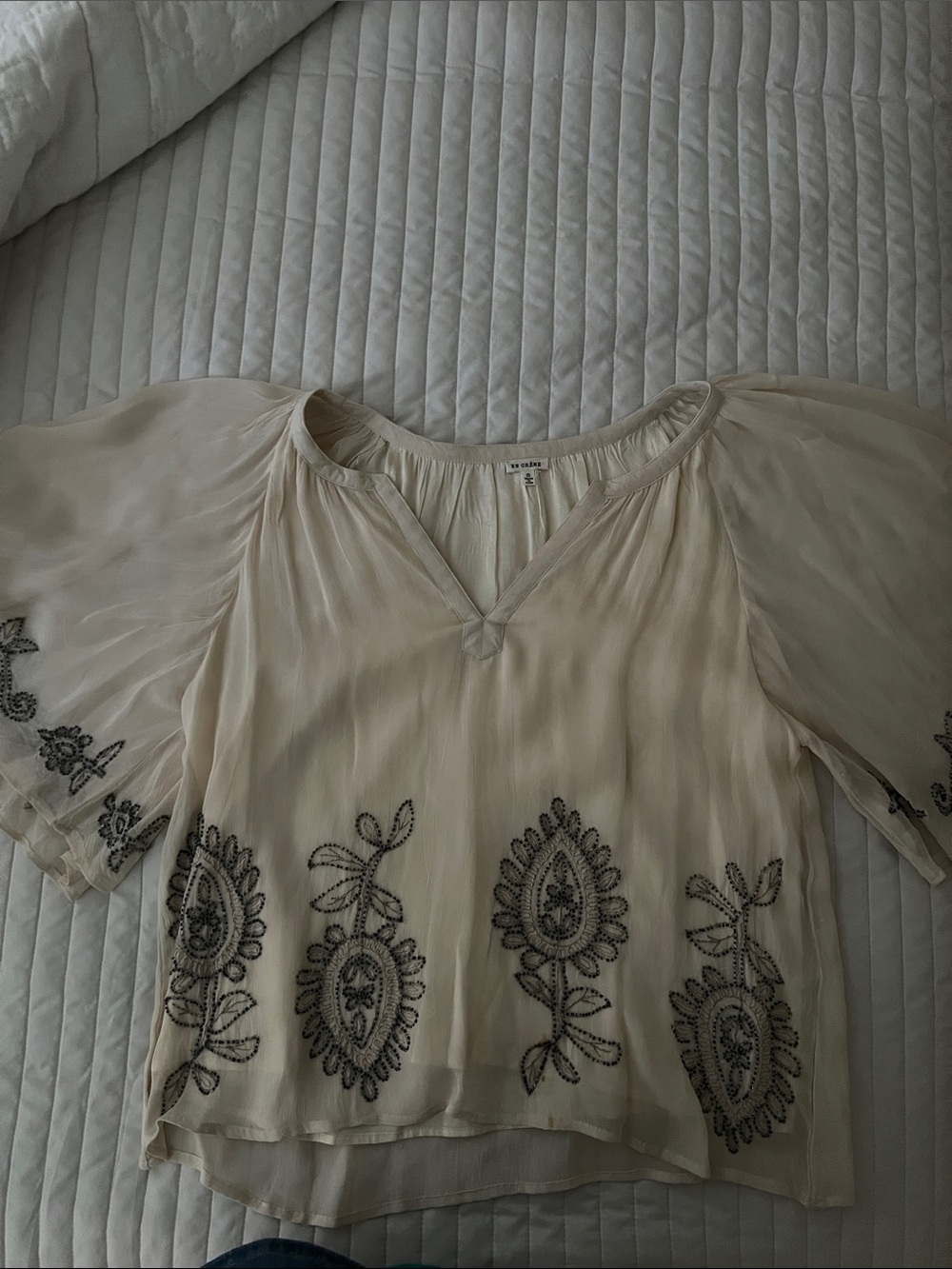 Light Cream Embroidered V-Neck Women’s Top